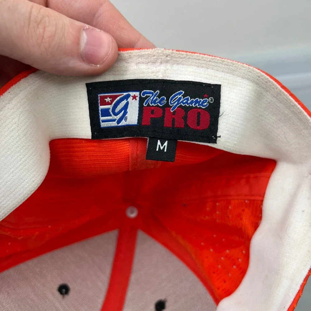 The Game Pro E‎ Hat Mens Medium Orange Baseball Cap Embroidered Logo Embroidered